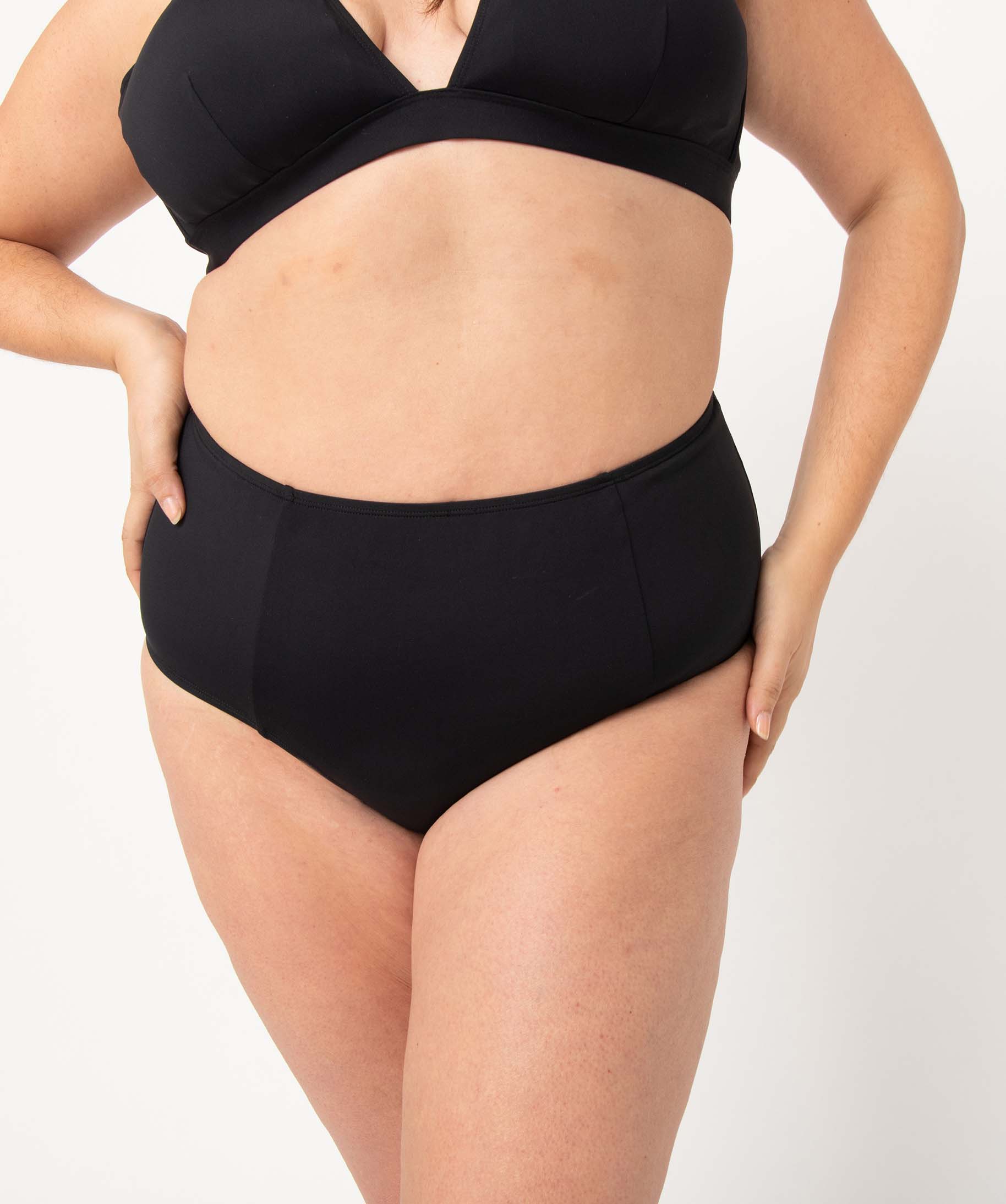 Bas de maillot de bain femme grande taille à taille haute noir | GEMO
