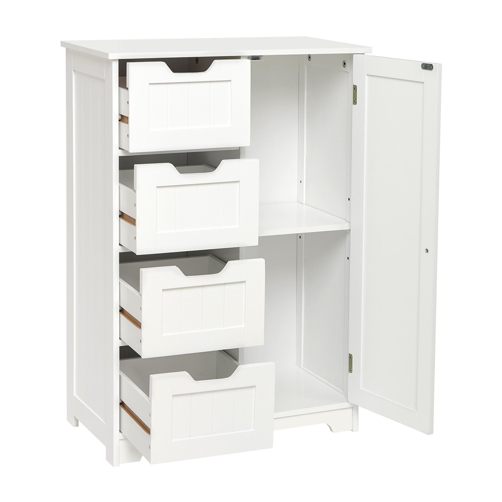 Mondeer Badkommode Badezimmerschrank, Wandkommode mit 4 Schubladen und 1 Tür, Verstellbar, Weiß