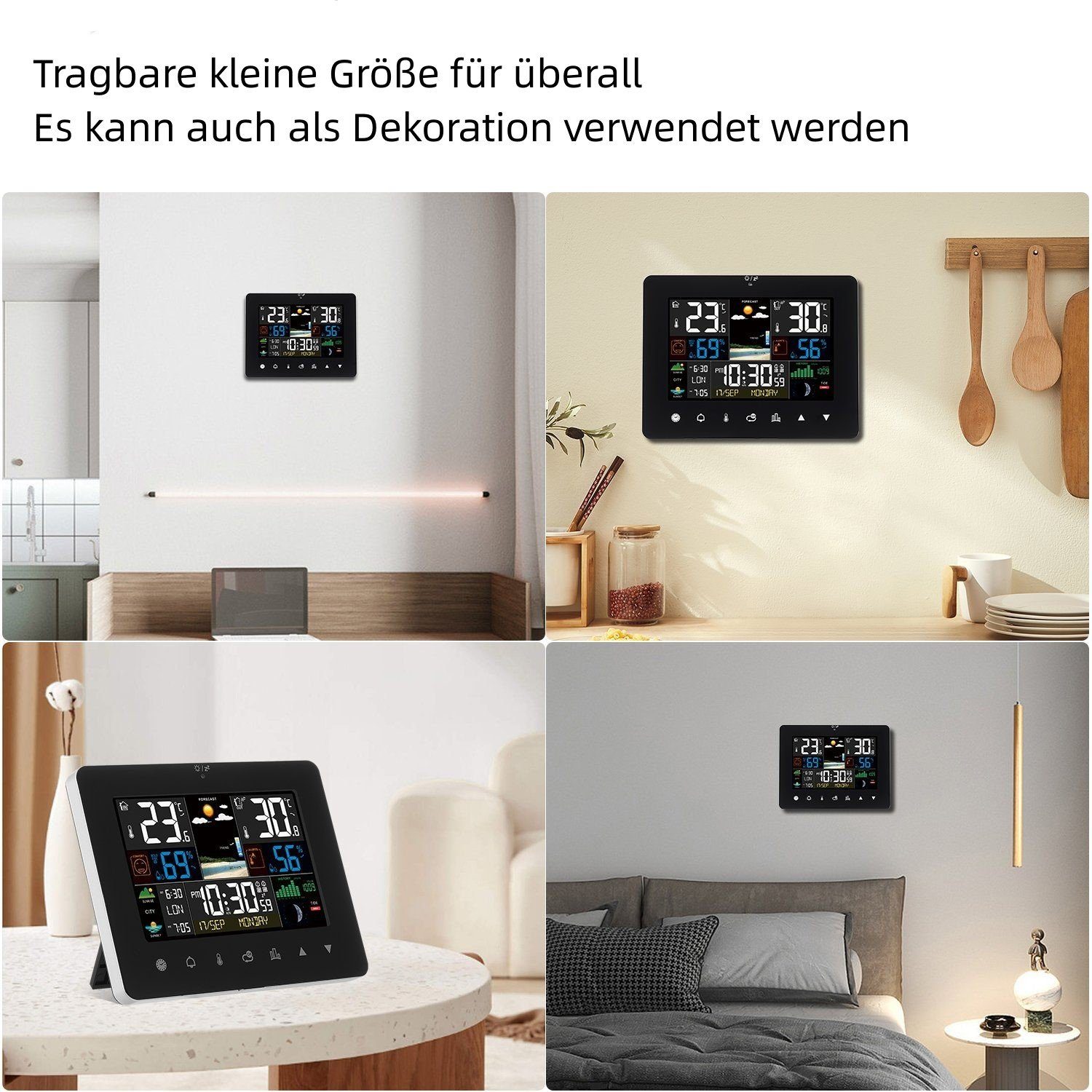LETGOSPT Funkwetterstation mit Außensensor, Funk Wetterstationmit Kalender Funkwetterstation (Kalender Thermometer Hygrometer Farbdisplay)