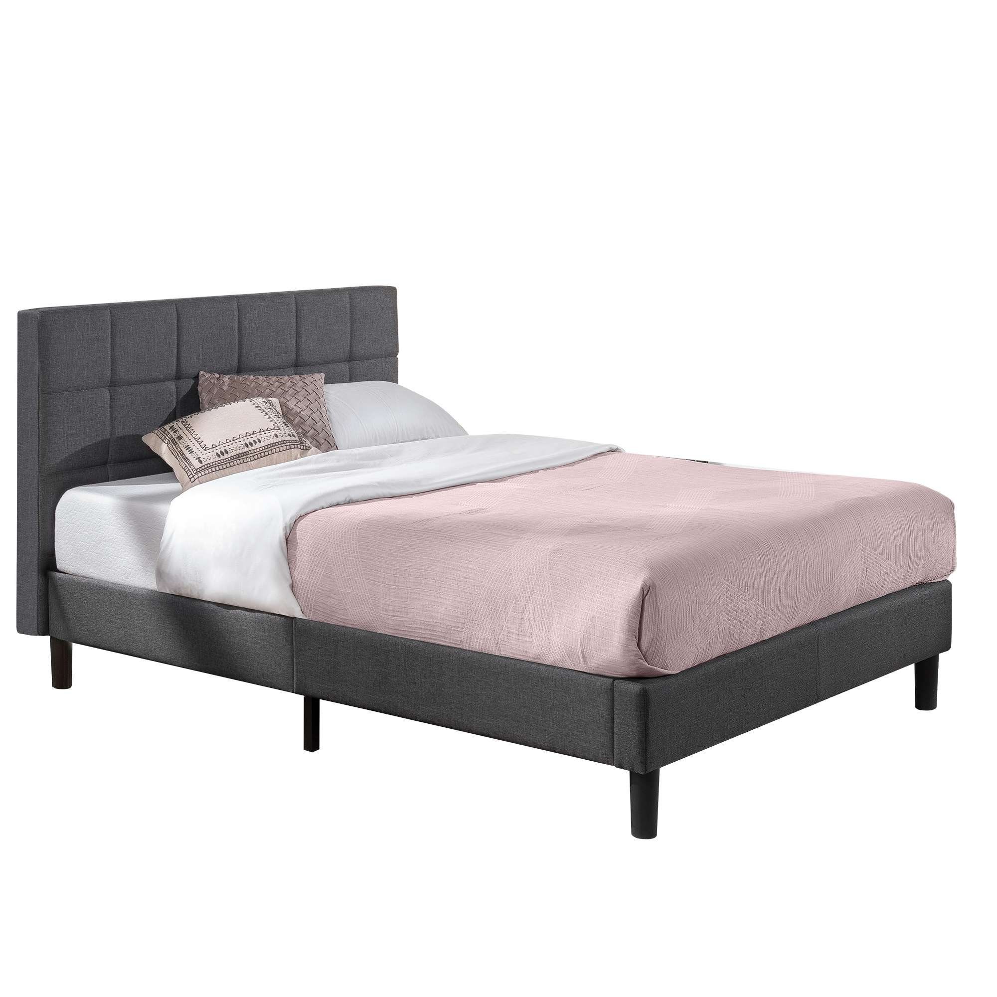 ZINUS Polsterbett LOTTIE Grauer Bettrahmen mit Gepolstertem und Genähtem Kopfteil (bed)