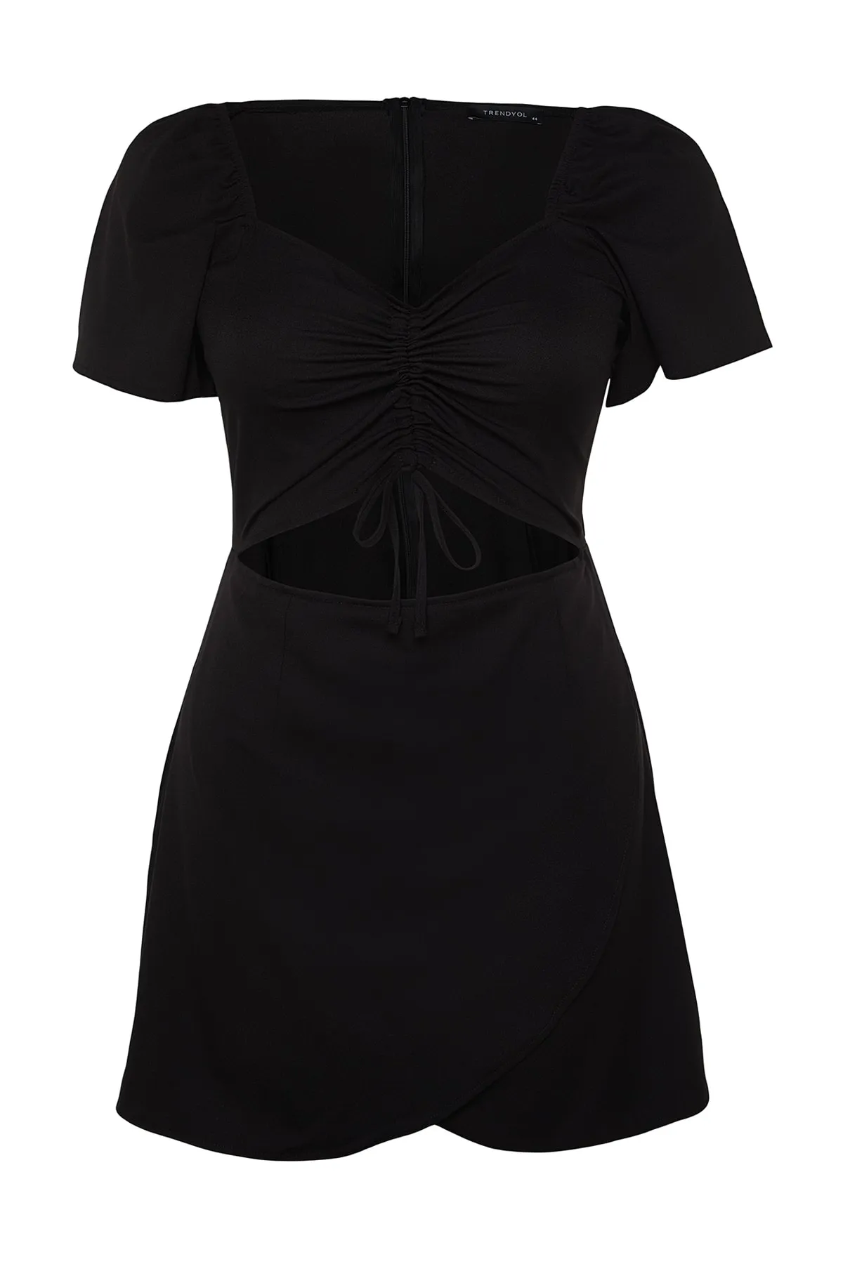 Trendyol Curve  Schwarzes, gewebtes Kleid mit Raffungen und Ausschnitten TBSSS22EL00012