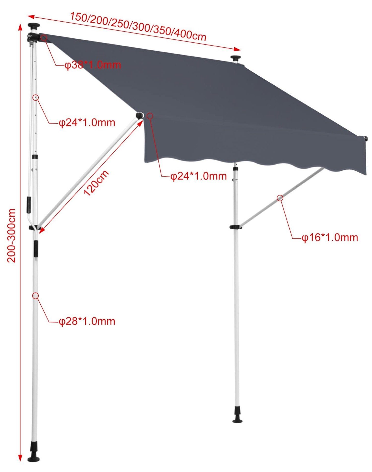 TPFGarden Klemmmarkise Wendy - Sonnenschutz für Mietwohnungen, Balkone, Terrassen (Hochwertige Balkonmarkise aus UV-beständigem Polyester, 1-St., Stabile Outdoor-Markise - Sonnenschutzfaktor UV50) Rostfreies Edelstahlgestell - Maße (BxT): 400 x 120 c
