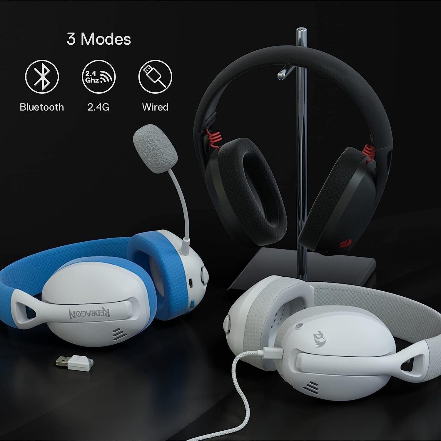 Redragon Redragon H848 BT/2.4G/verkabeltes Gaming-Headset, abnehmbares Mikrofon Gaming-Headset (Bluetooth, kabelgebundene Verbindungen, 2,4-GHz-Verbindung, kabelgebunden, mit gescglossener Akustik)