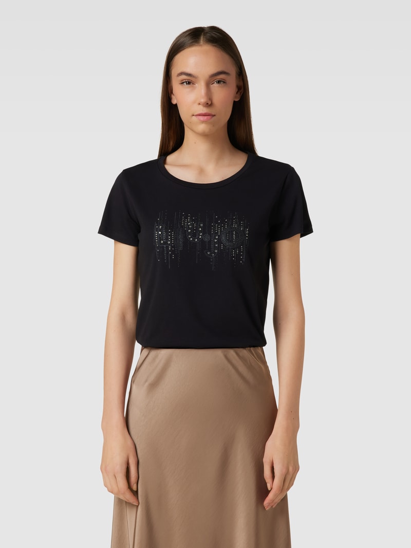 T-Shirt mit Ziersteinbesatz in black