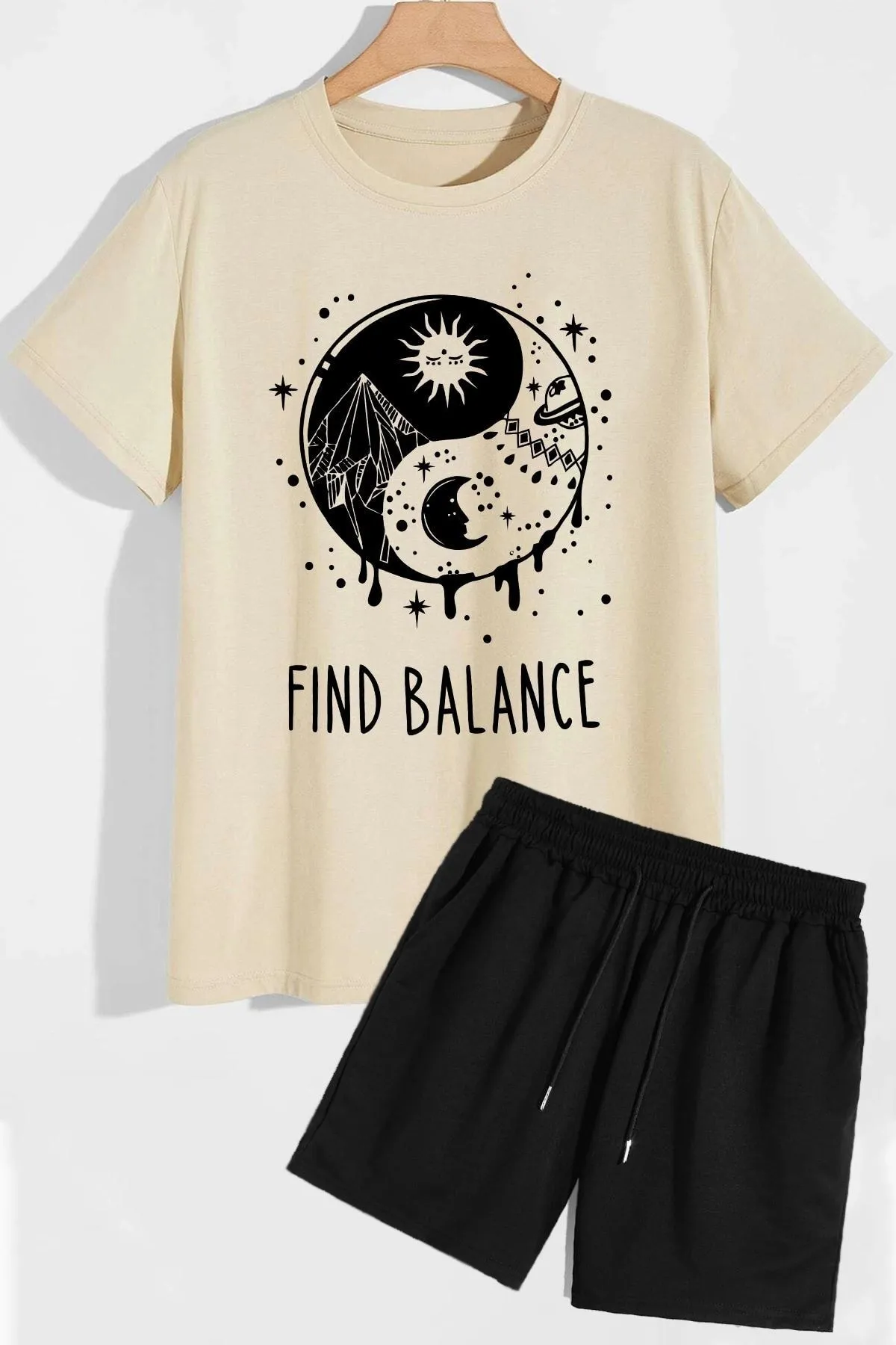 trendypassion  Ying Yang Shorts T-Shirt-Trainingsanzug-Set