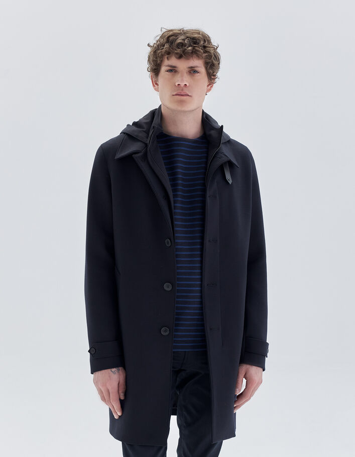 Trench marine à parementure-capuche amovible Homme