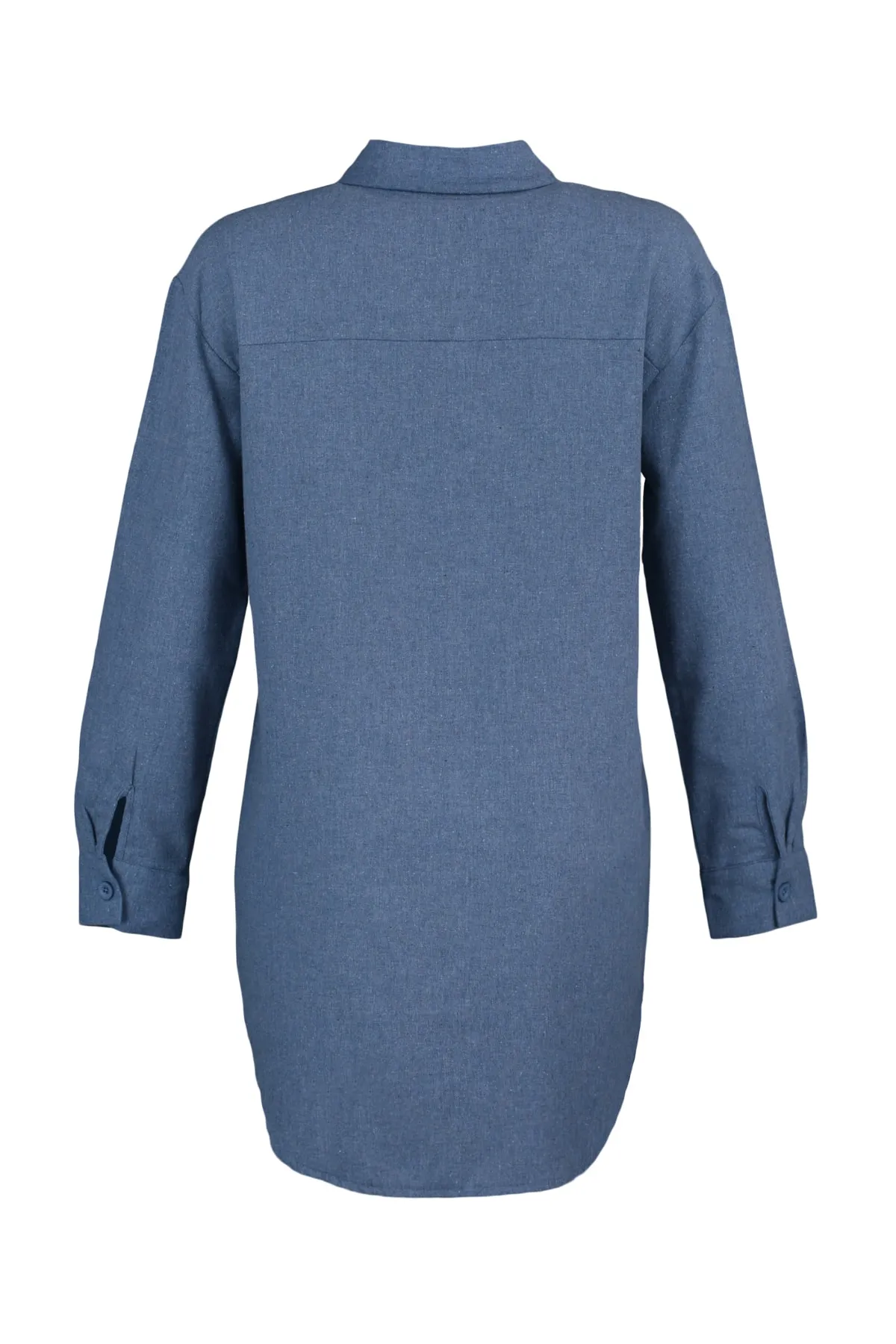 Trendyol Modest  Blaue gewebte Winter-Hemdjacke mit zwei Taschen TCTAW23TG00052