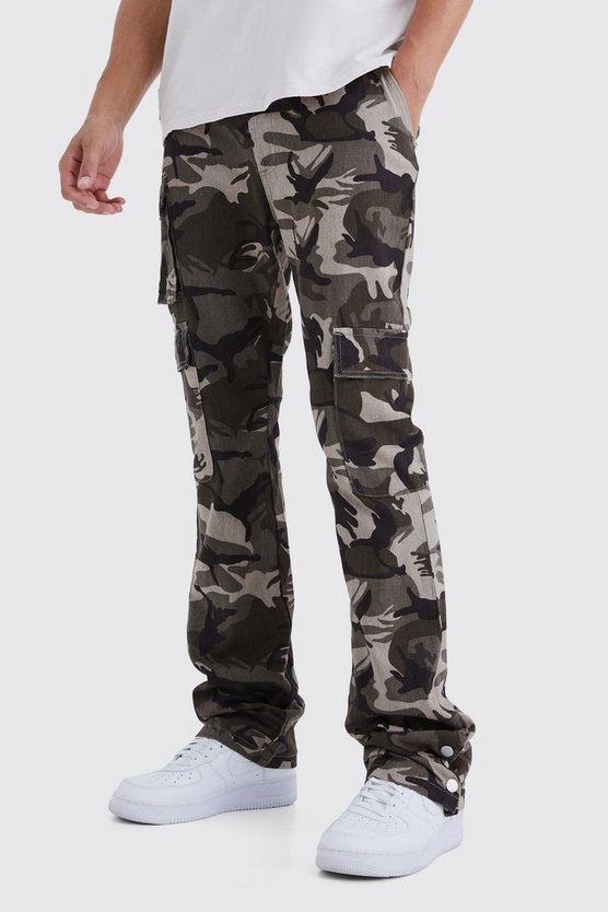 Tall Slim-Fit Camouflage Cargo-Hose mit Druckknöpfen