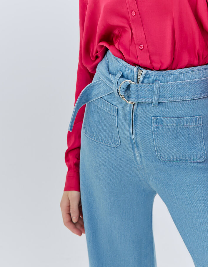 Denim wide leg ceinturé taille haute femme