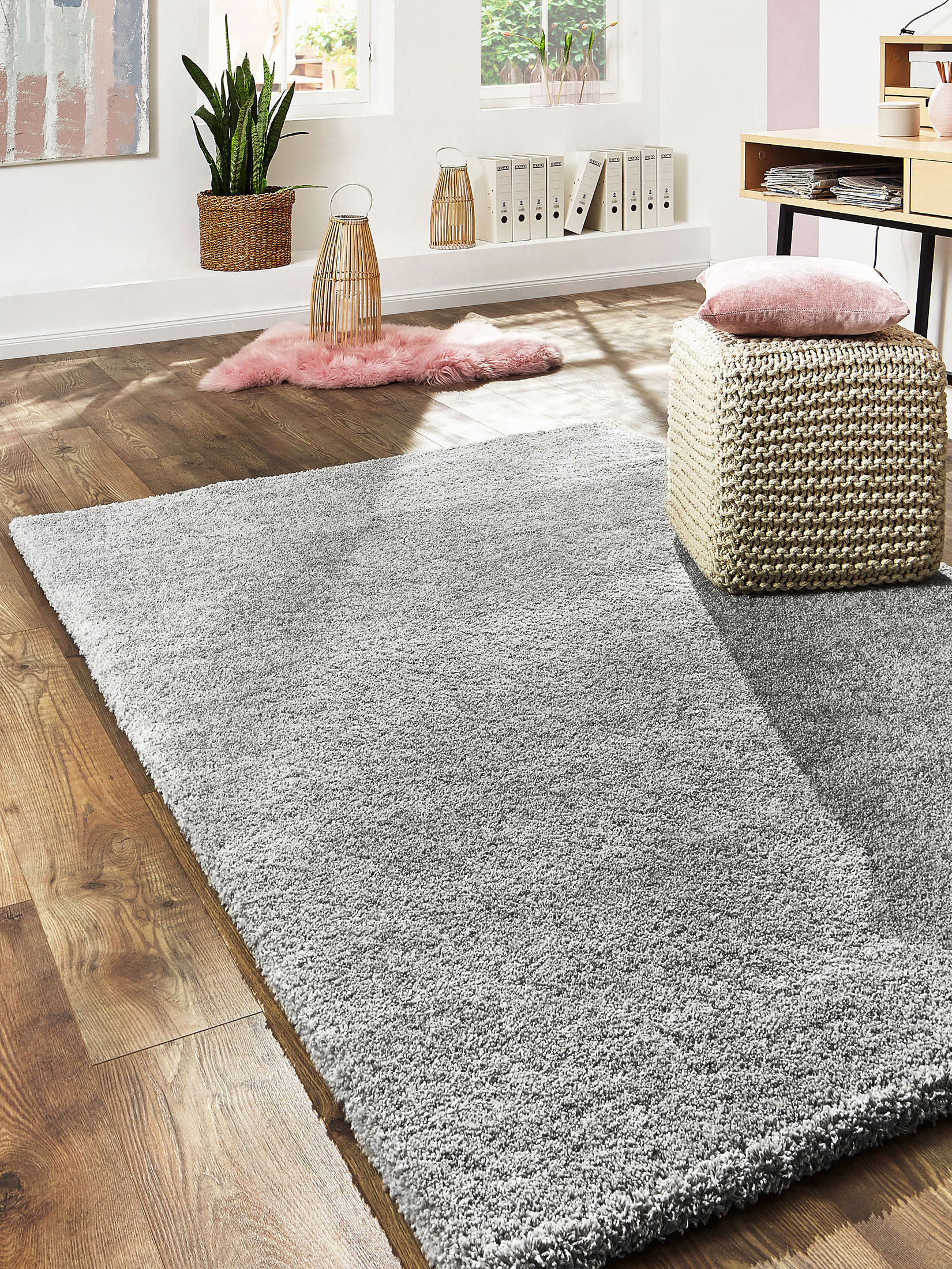 Lounge Hochflor-Teppich, Hellgrau