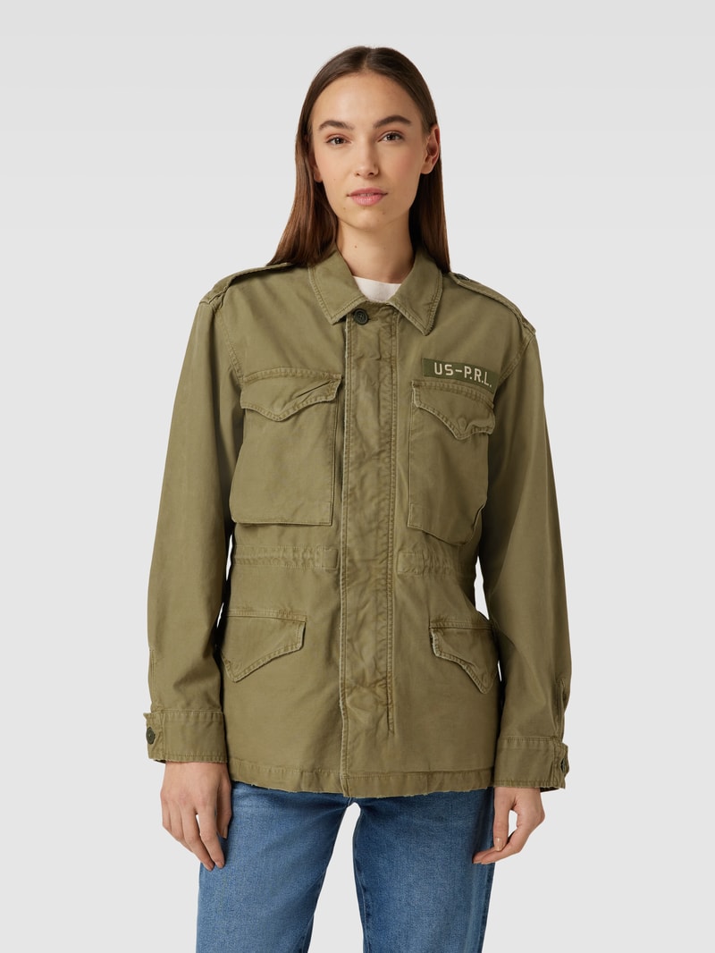 Fieldjacket mit Label-Patch und Pattentaschen in olivgrün