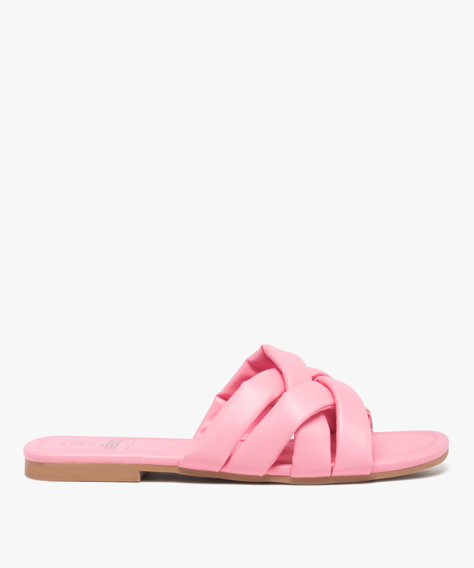 Mules femme à talon plat et brides matelassées entrecroisées rose | GEMO