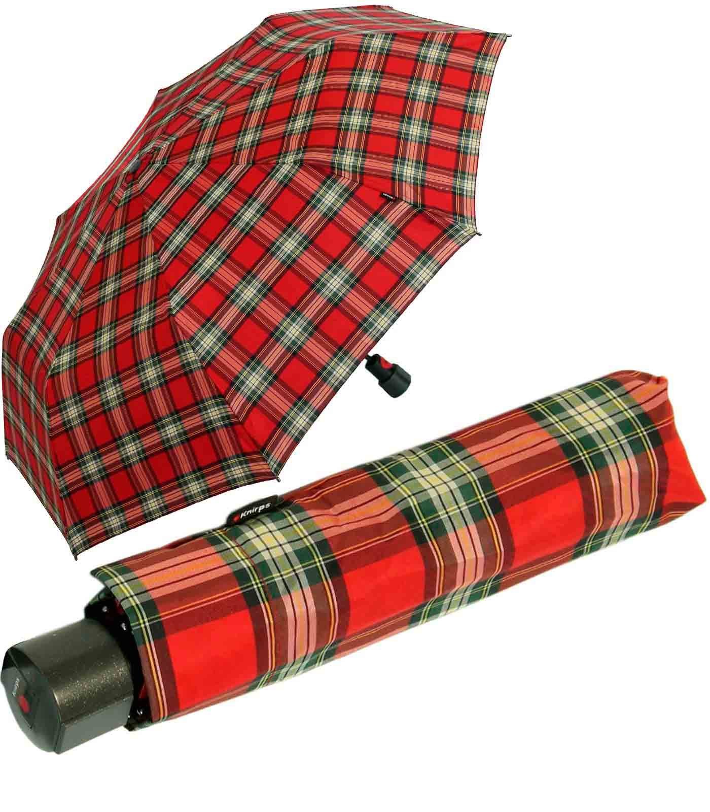 Knirps® Taschenregenschirm Fiber T1 Auf-Automatik - Sturmsicher - check red, der stabile Klassiker