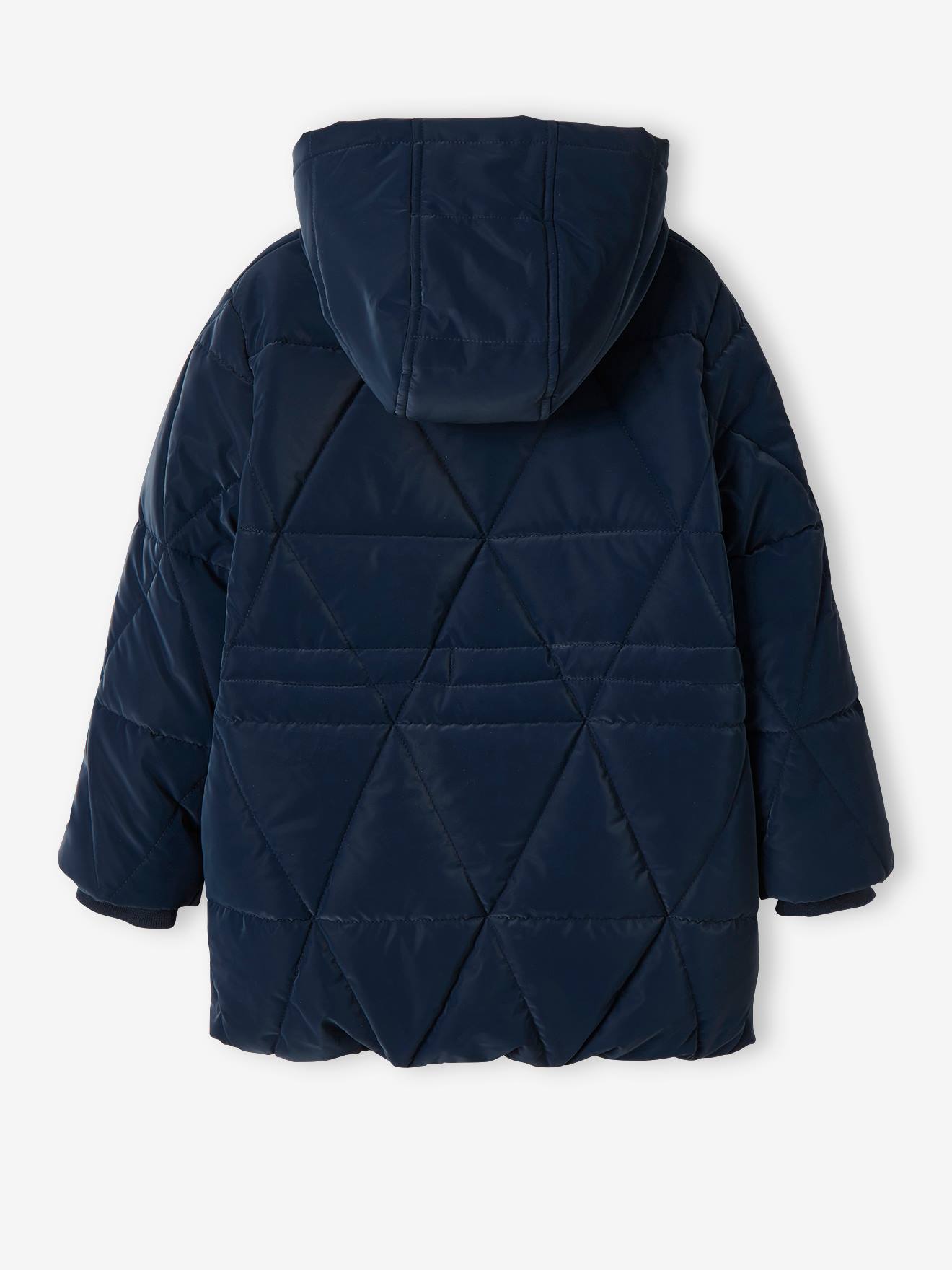 Doudoune longue à capuche fille doublée sherpa blue dark