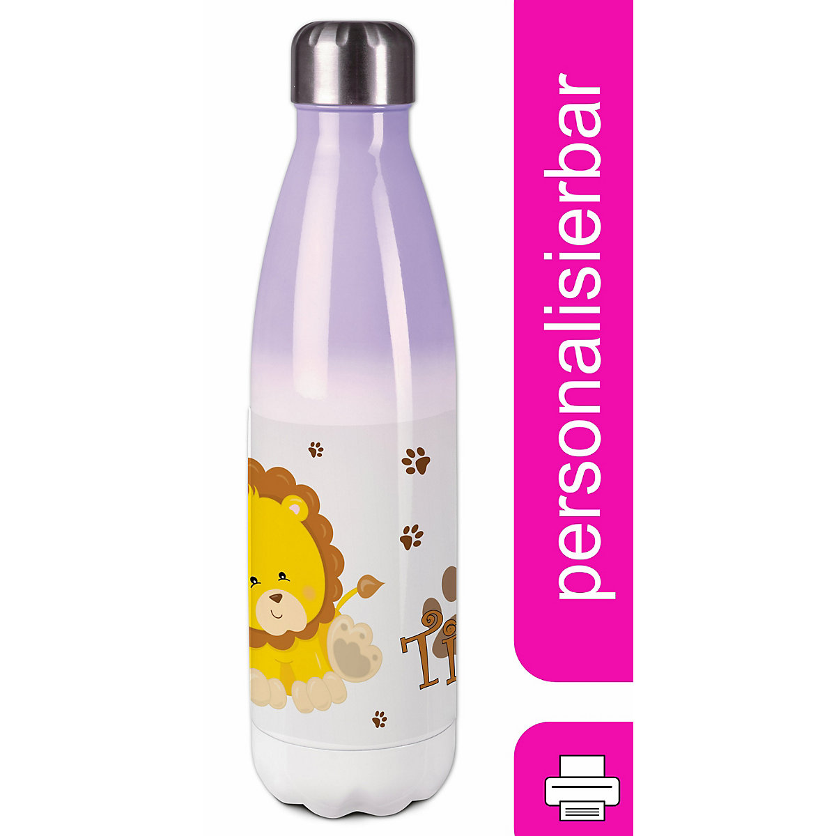 Edelstahl Kinder Thermoflasche / Trinkflasche bunt Löwe Spülmaschinenfest, Auslaufsicher, Bruchfest, Doppelwandig, Für Heißgetränke geeignet, Mit Deckel, Isoliert