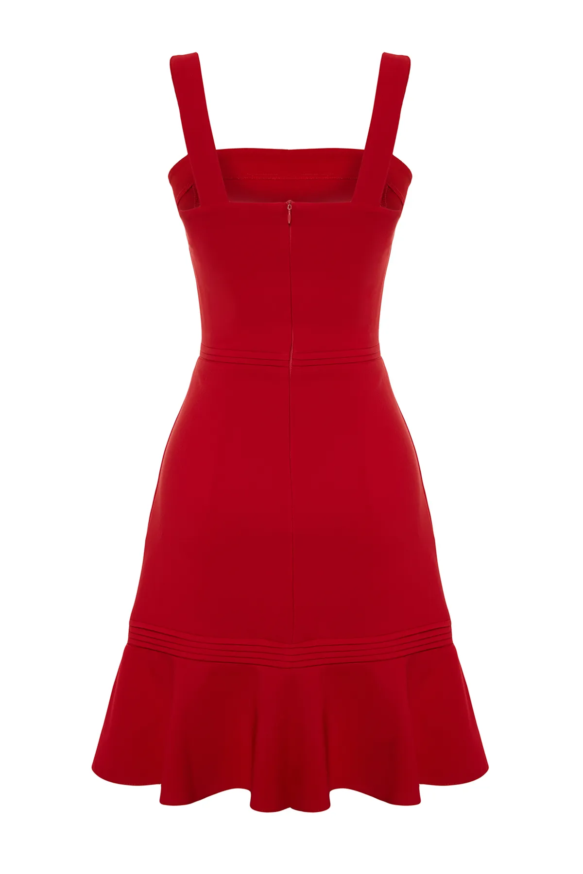 Trendyol Collection  Roter, gerippter, detaillierter Rock in A-Linie, Volantträger, gewebtes Minikleid TWOSS20EL2504