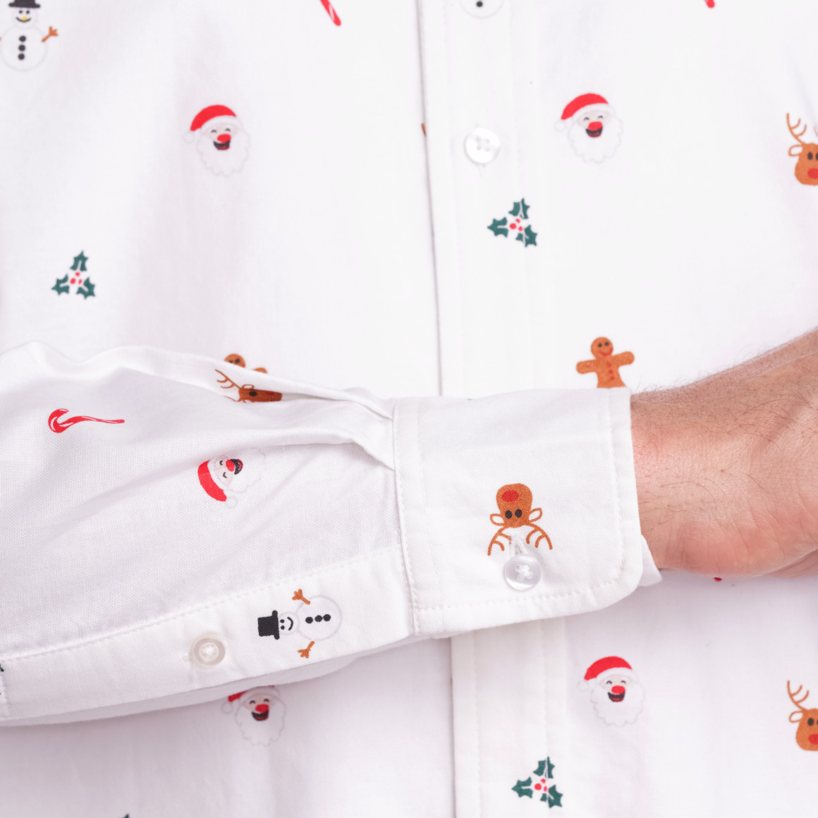 Herren Weihnachtshemd mit Knopfleiste weiss