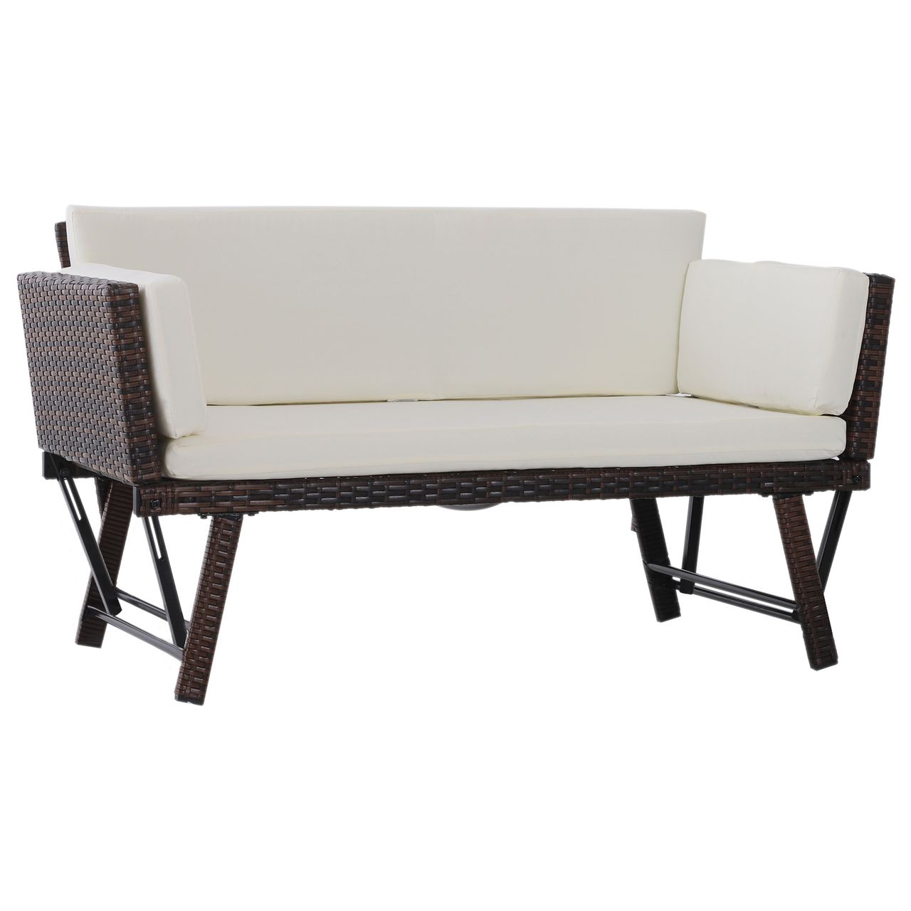 Outsunny Polyrattan Gartensofa 2 Sitzer Loungesofa Gartenliege klappbar Braun