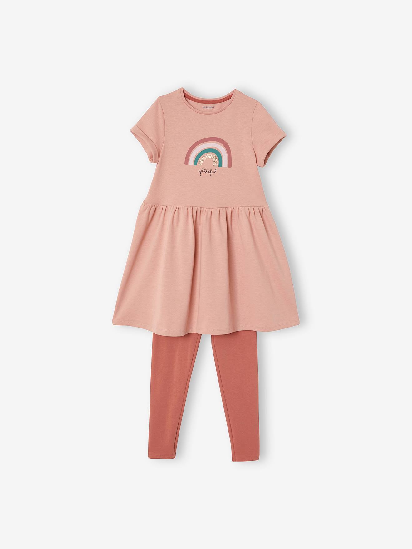 Ensemble 2 pièces robe et legging fille détails irisés vert émeraude