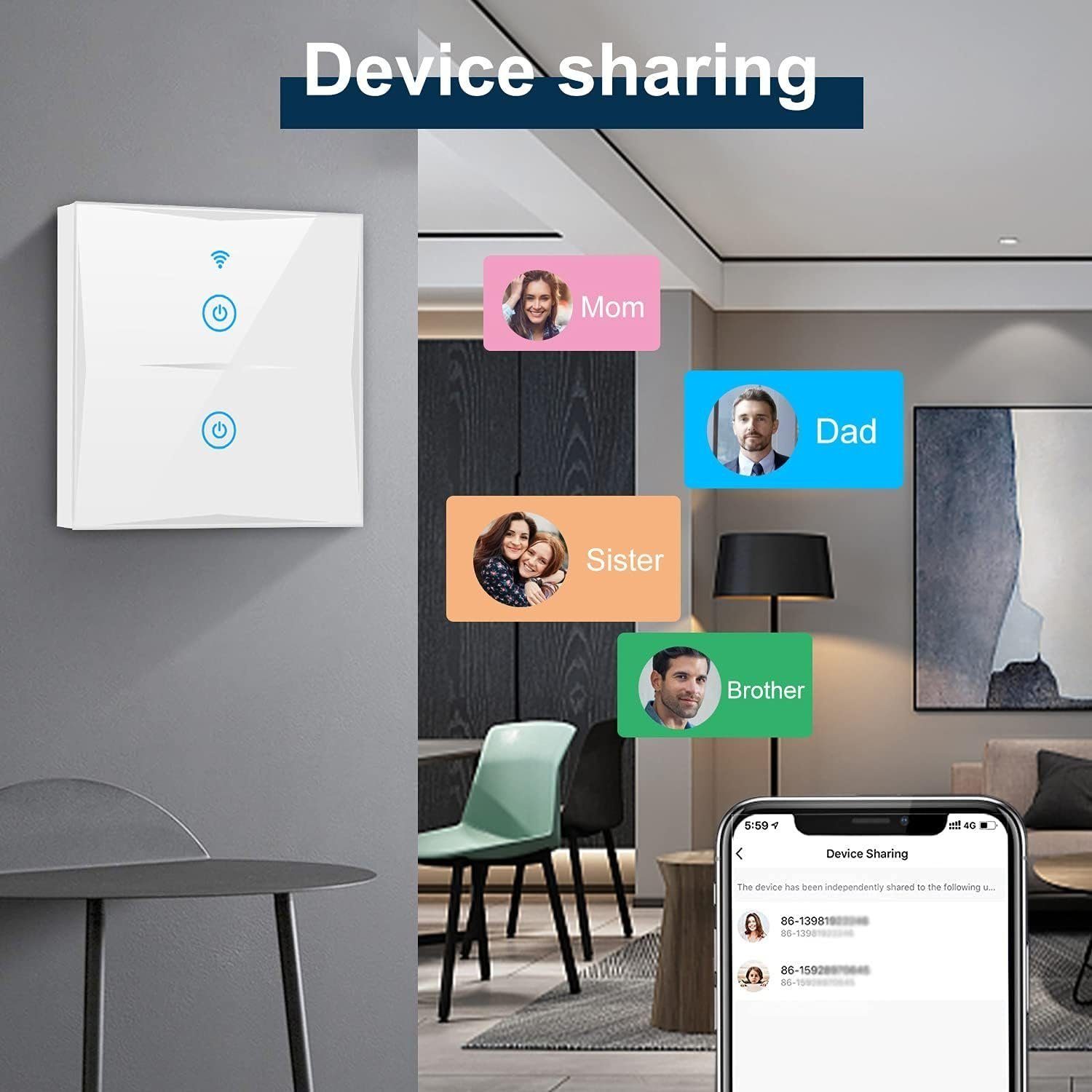 KESSMANN Lichtschalter Smart Home Touch Wifi 2-Weg Lichtschalter Wireless Schalter weiß Glas (Energiesparend, 1-St., smarthome Schalter ohne für Steckdose Alexaschalter Licht Lampe), kompatibel mit Alexa Google Assistant LED Wandschalter WLAN Timer f
