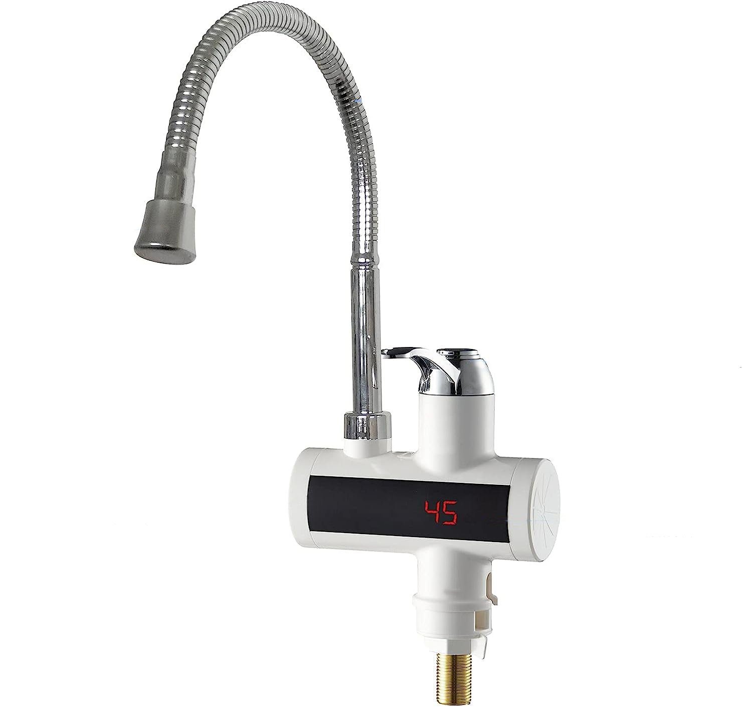 Daskoo Durchlauferhitzer Elektrisch Temperaturanzeige einstellbar schwenkbar Wasserhähnen, max 60,00 °C, Temperaturanzeige 50-60 ℃,IPX4 Küchenarmatur