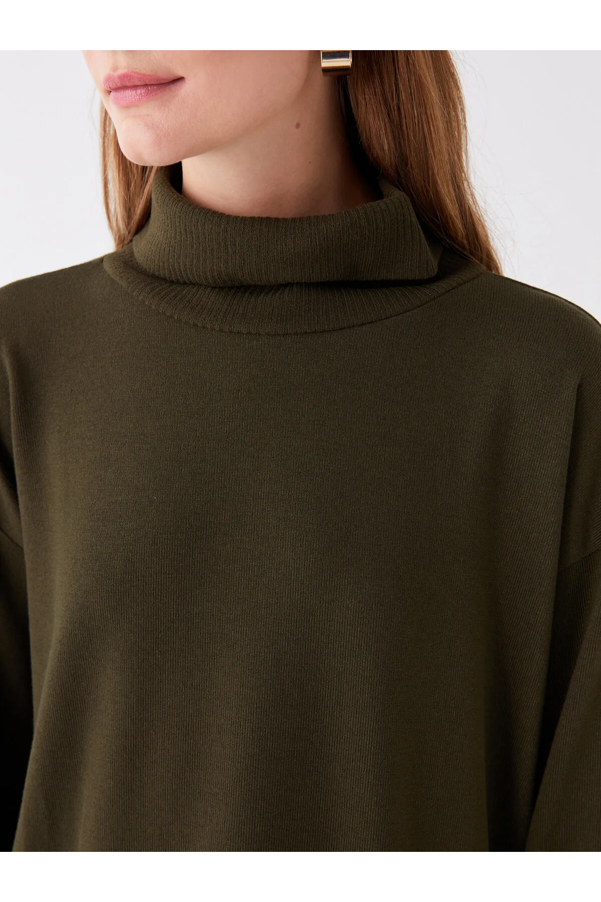 LC Waikiki  Rollkragenpullover, einfarbig, langärmlig, übergroße Damen-Tunika