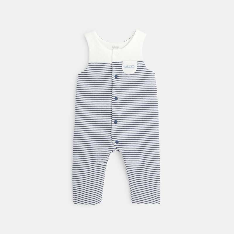 Salopette maille fantaisie et body col polo bleue naissance