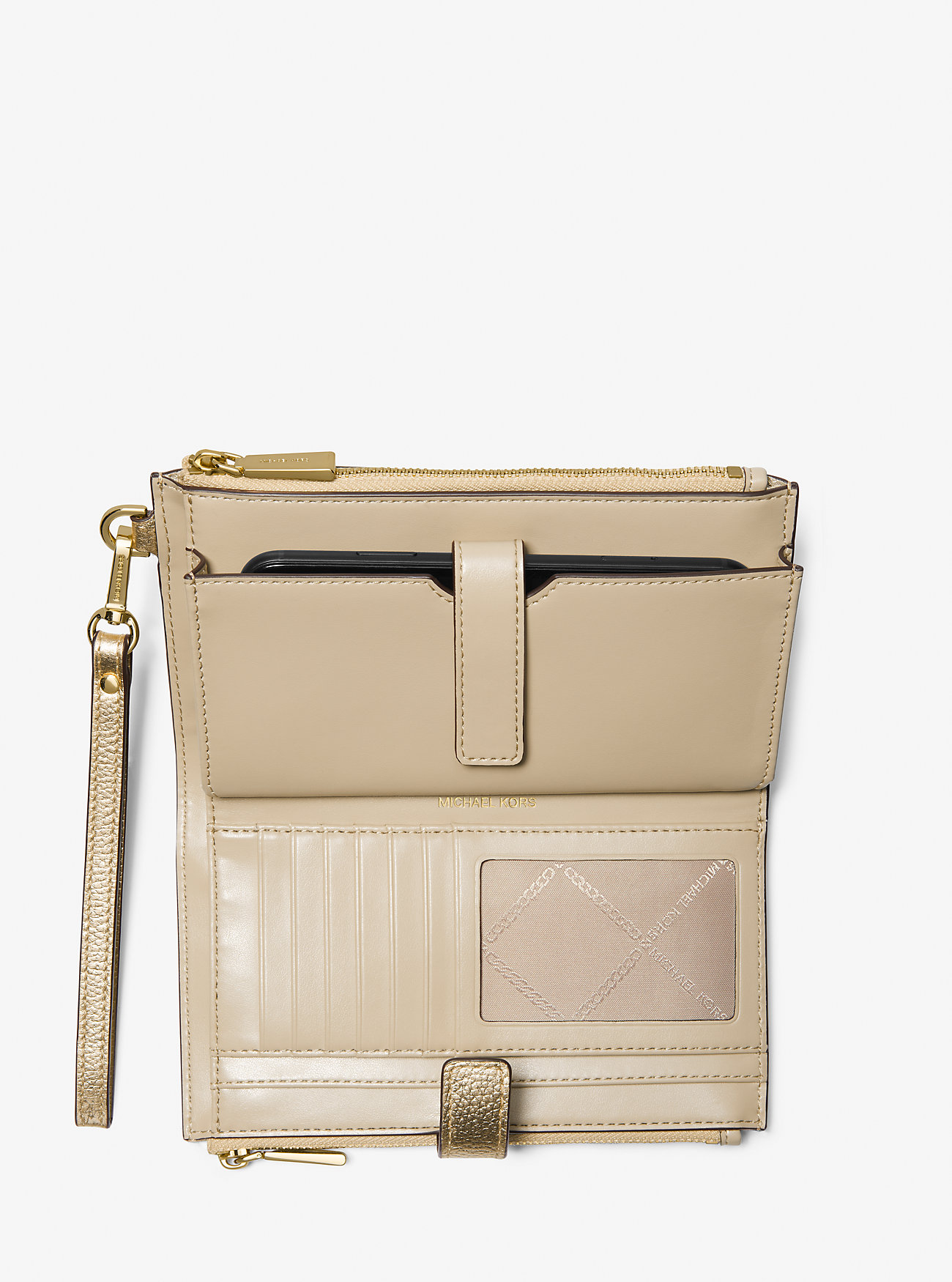 Adele Metallic Leather Smartphone Wallet - PALE GOLD