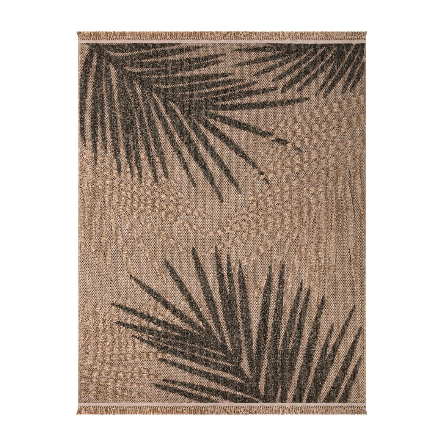 Outdoorteppich Balkon Terrasse Wetterfest Küche Boho Blattmotiv Mit Fransen Modern, TT Home, rechteckig, Höhe: 11 mm