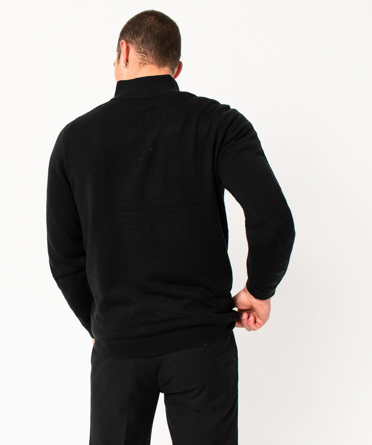 Pull col camionneur zippé en fine maille homme noir | GEMO