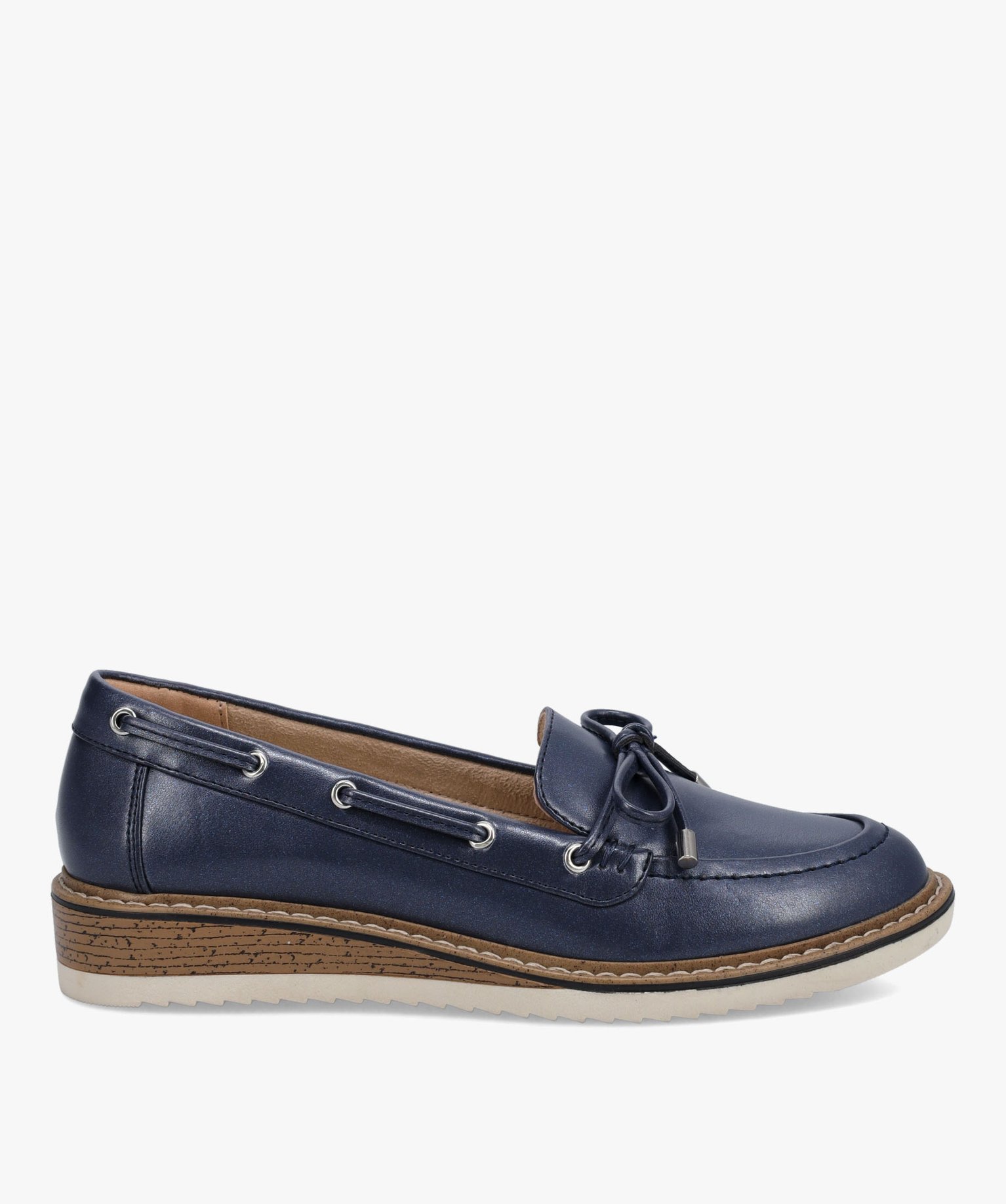 Mocassins femme unis à lacet bateau et petit talon compensé bleu | GEMO