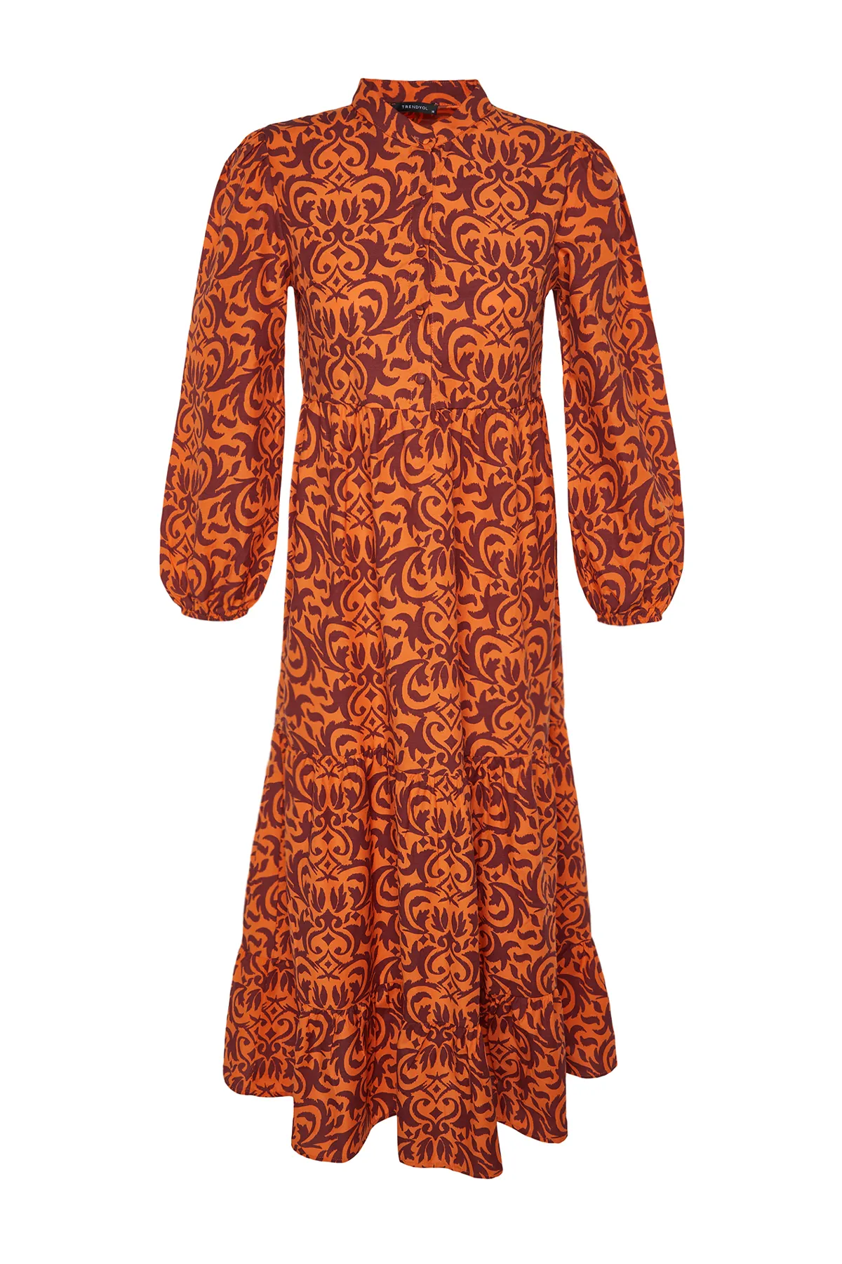 Trendyol Modest  Orange gemustertes Kleid aus gewebter Baumwolle mit halber Knopfleiste und weiter Passform TCTSS23EB00222