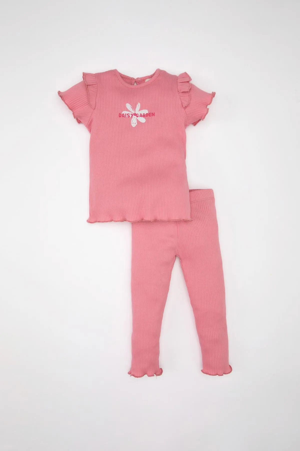 DeFacto  Baby Mädchen Bedrucktes Kurzarm Geripptes Camisole T-Shirt Strumpfhose 2-teiliges Set A0457a524sm