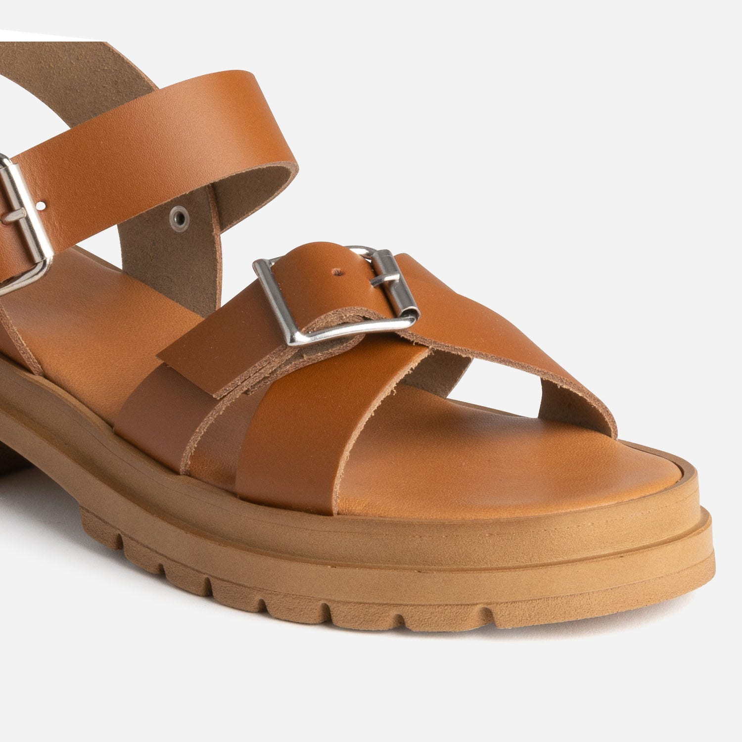 Sandale TEXTO camel en cuir à semelle crantée