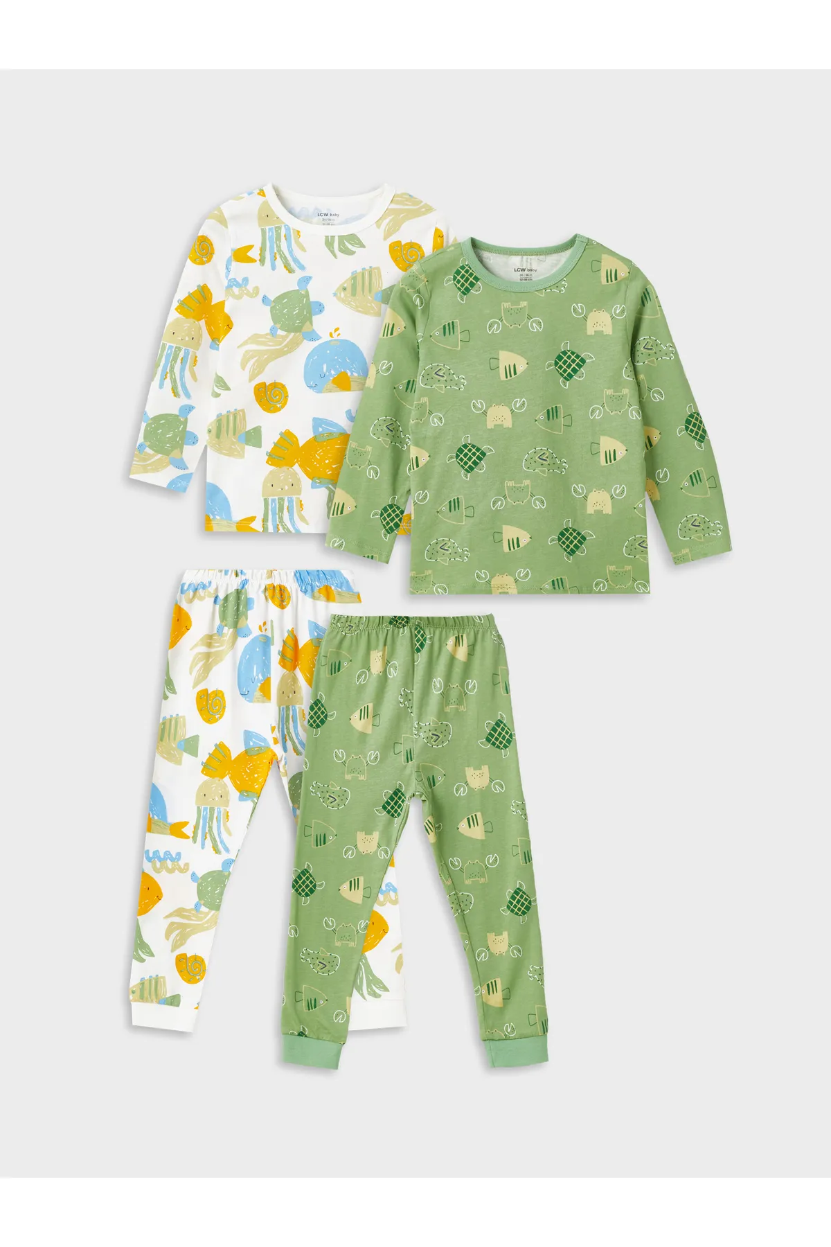 LC Waikiki  Bedrucktes Pyjama-Set für Babys mit Rundhalsausschnitt und langen Ärmeln, 2-teilig