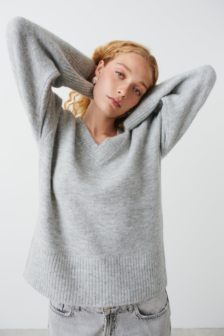 V-neck knitted sweater