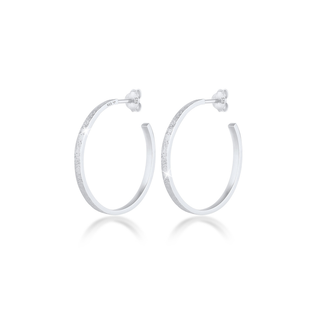 Elli Elli Boucles d'Oreilles Femmes Créoles Basique Texturée Martelé en Argent Sterlin Boucles d'oreilles