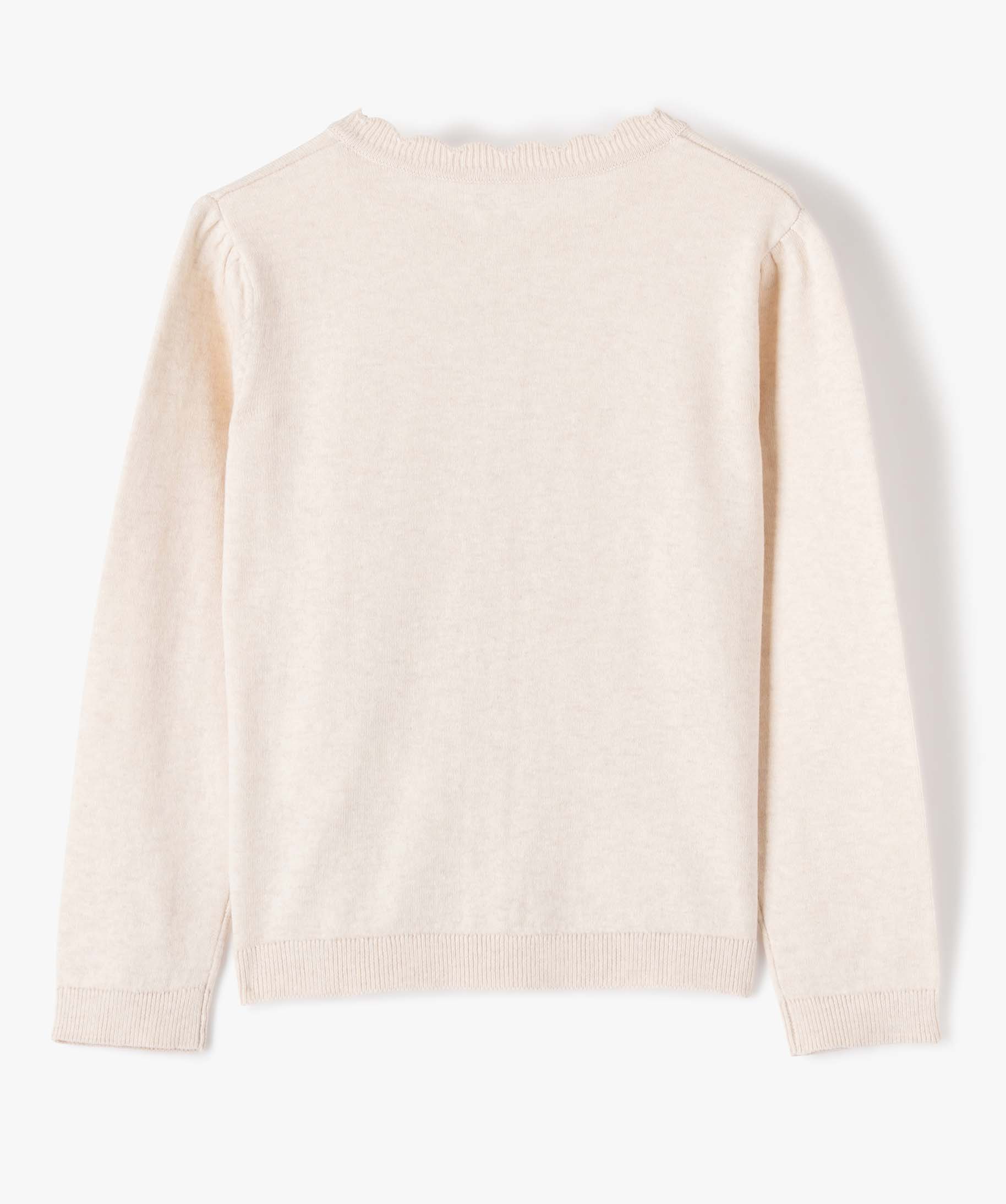 Gilet fille en maille fine à col fantaisie ecru | GEMO