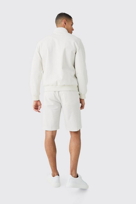 Smarte gestreifte Seersucker-Jacke mit Trichterkragen