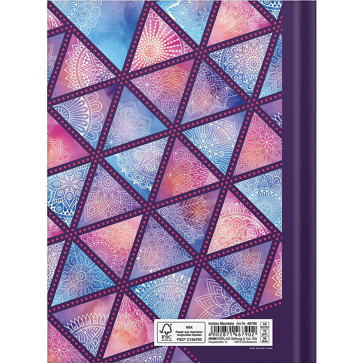 Notizbuch Indian Mandala, A5, blanko, 96 Seiten