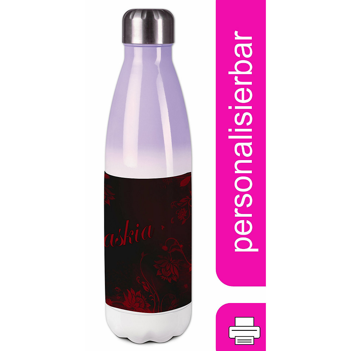 Edelstahl Kinder Thermoflasche / Trinkflasche bunt Blumenranke Farbe schwarz rot Spülmaschinenfest, Auslaufsicher, Bruchfest, Doppelwandig, Für Heißgetränke geeignet, Mit Deckel, Isoliert