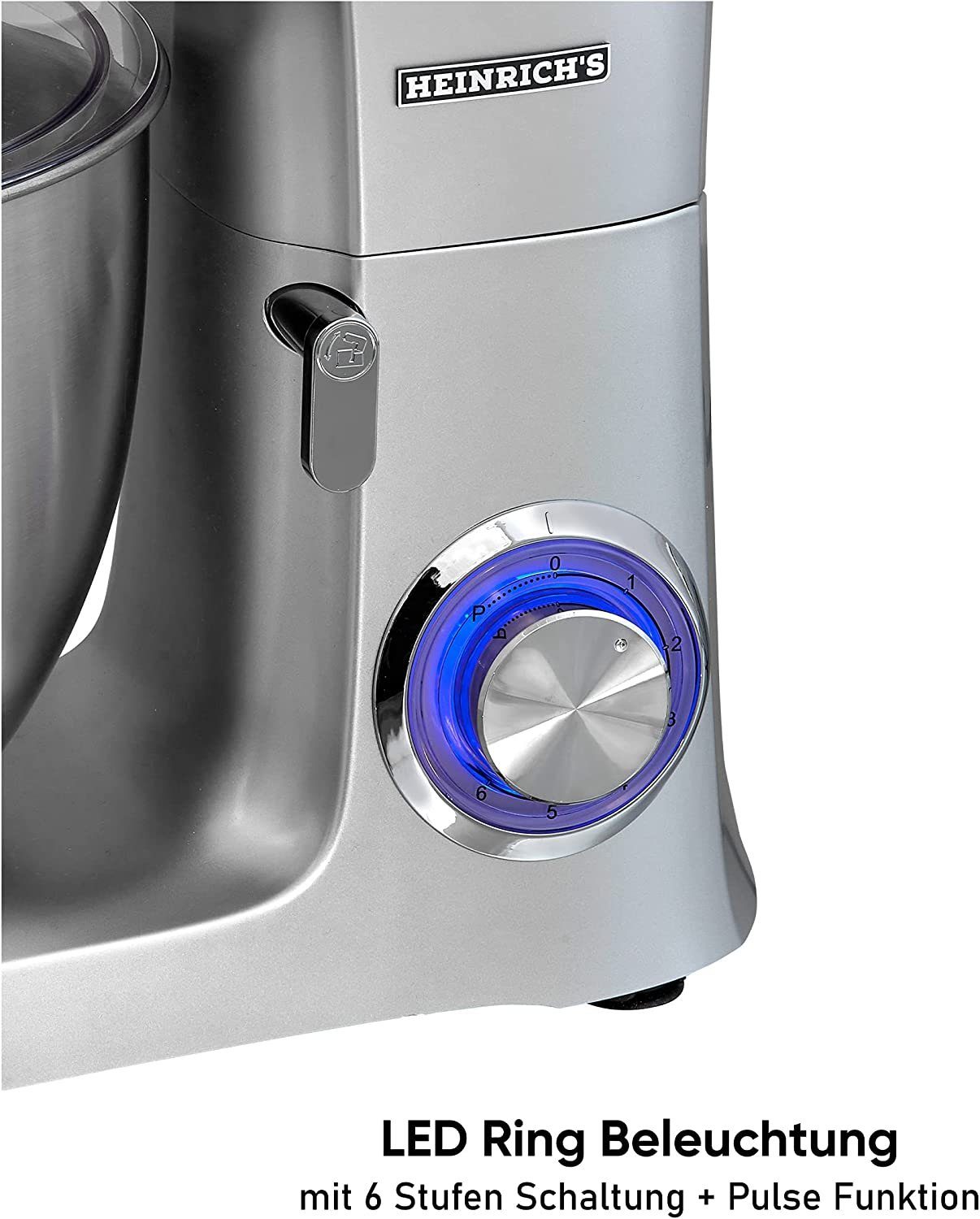 Heinrich´s Multifunktions-Küchenmaschine HKM 8078, 1500 W, 8,00 l Schüssel, Teigmaschine Knetmaschine Rühren/Kneten 3 Aufsätze Pulse Funktion