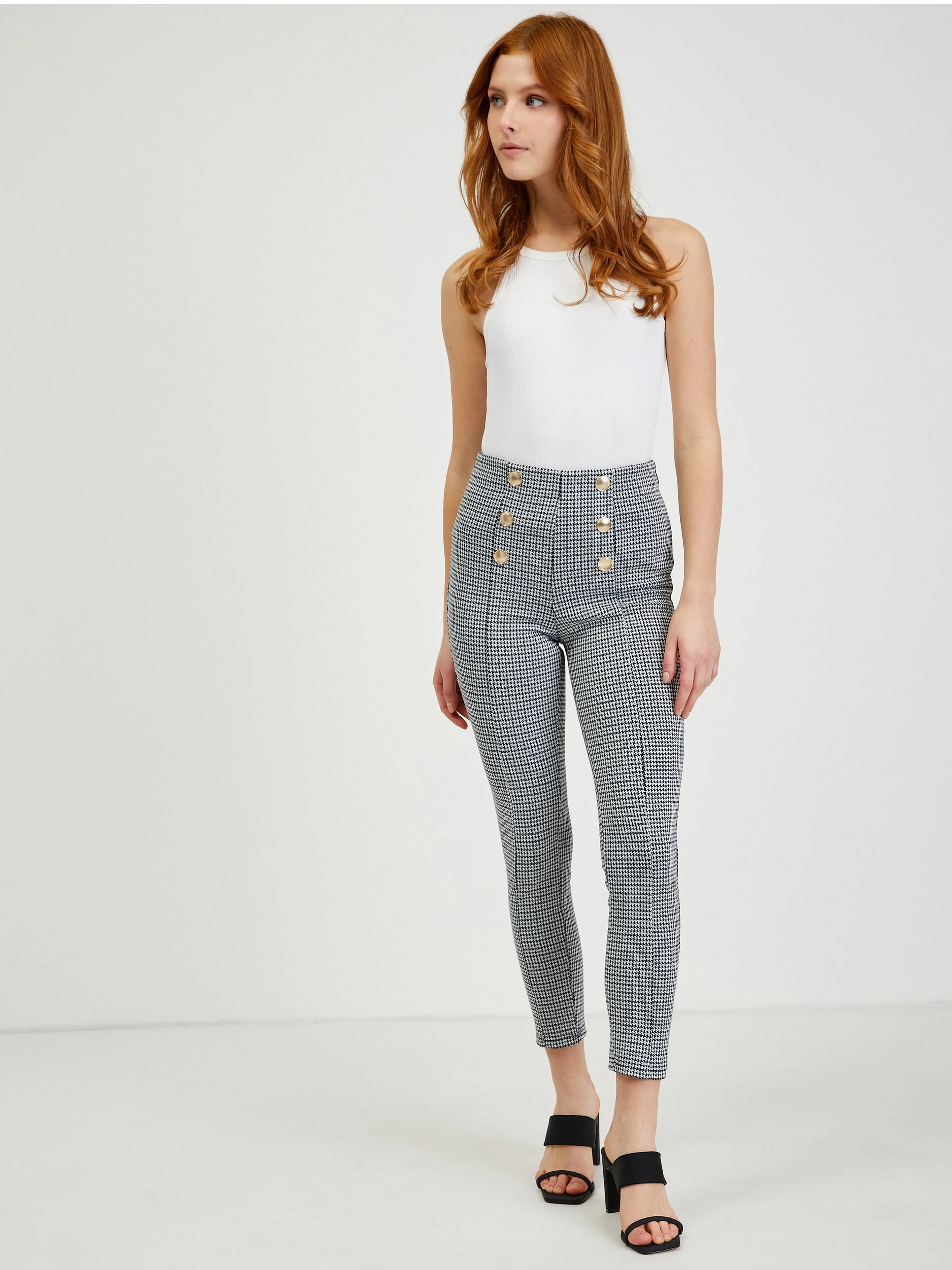 Weiß-schwarz gemusterte Damenhose ORSAY
