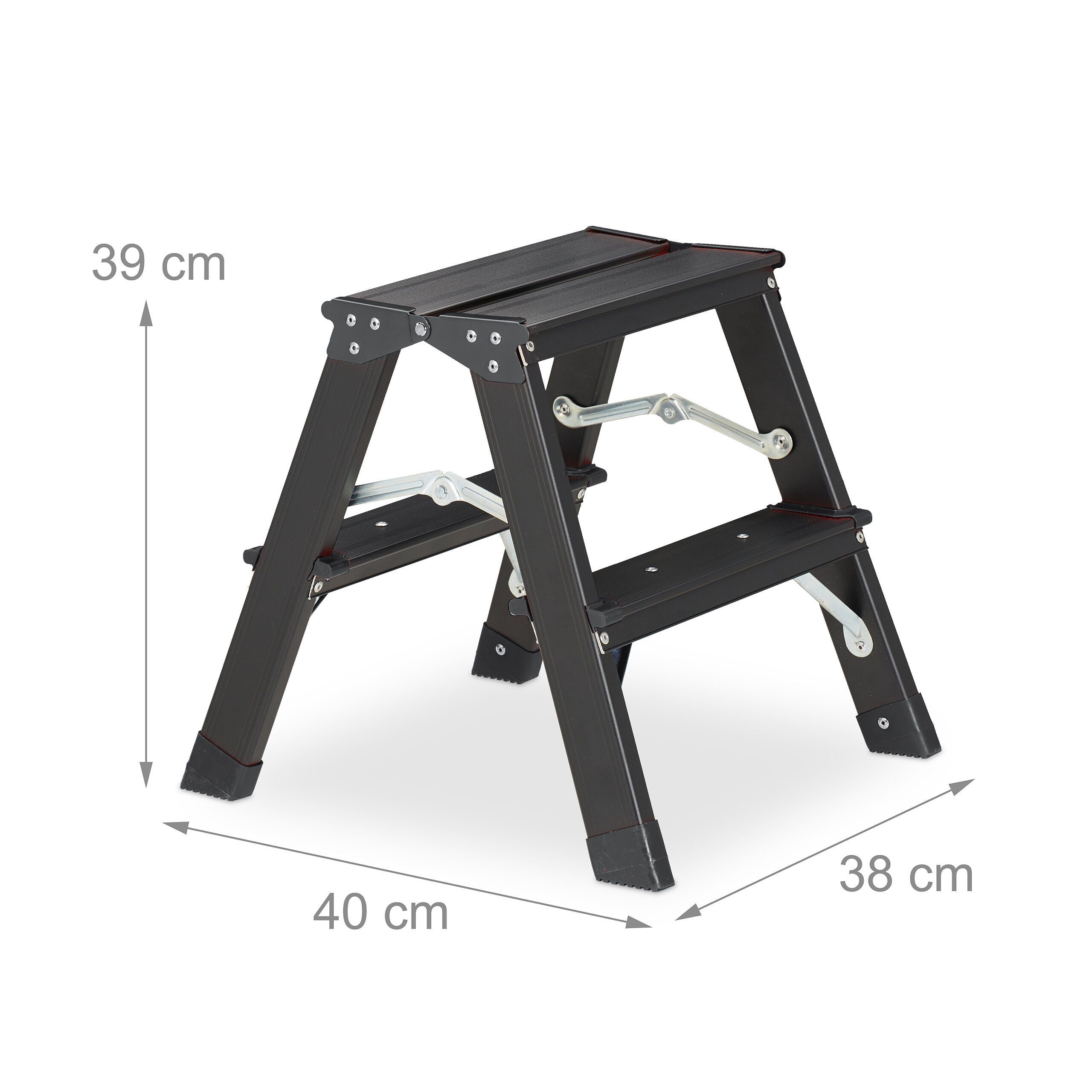 relaxdays Bockleiter Klappbare Trittleiter aus Aluminium, 2 Stufen