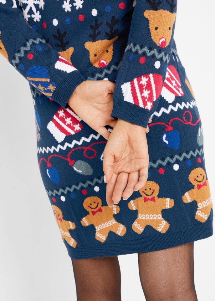 Kurzes Weihnachts-Strickkleid Lebkuchen