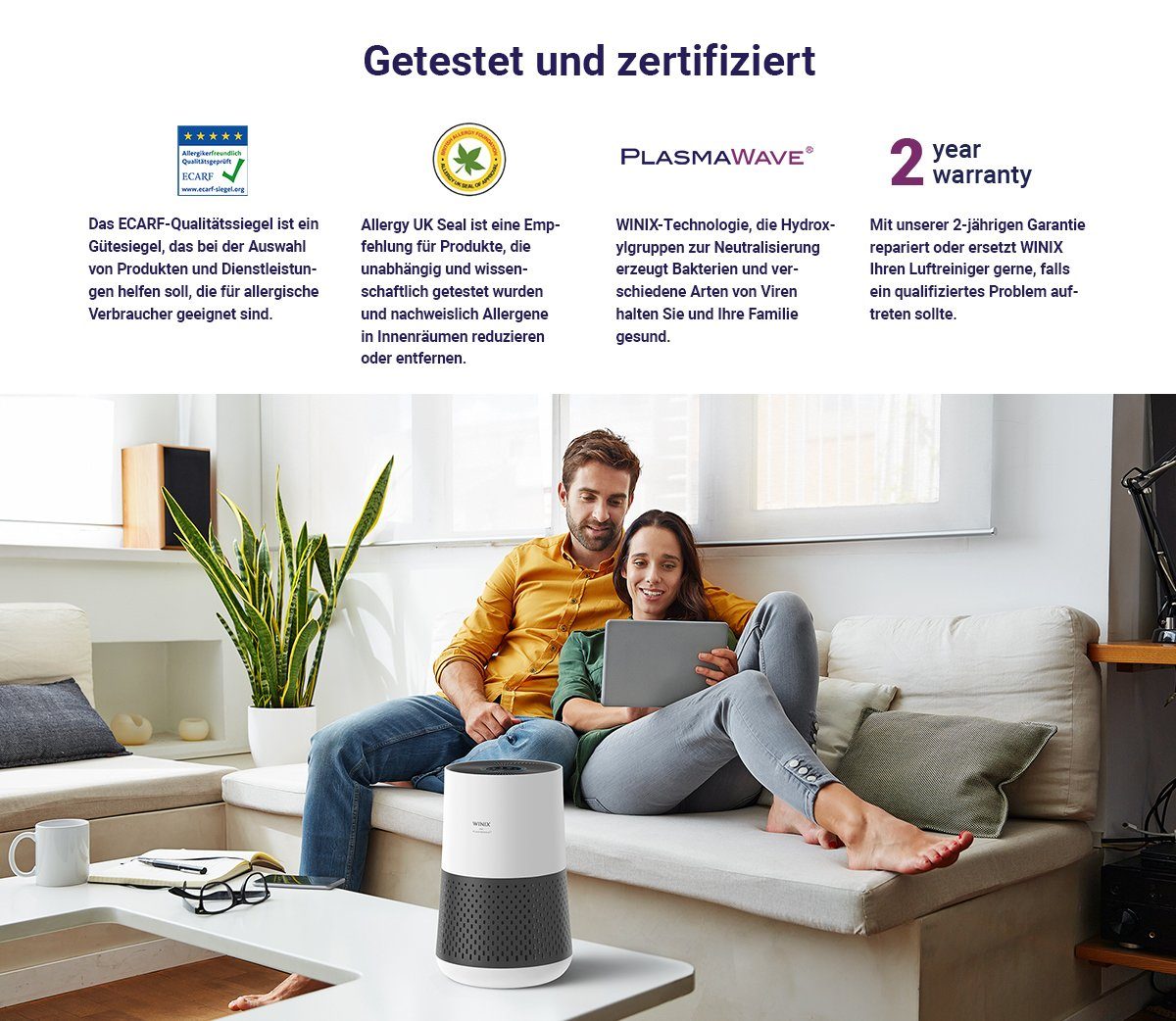 WINIX Luftreiniger ZERO Compact, für 50 m² Räume, - Für Allergiker bis 250m3/h
