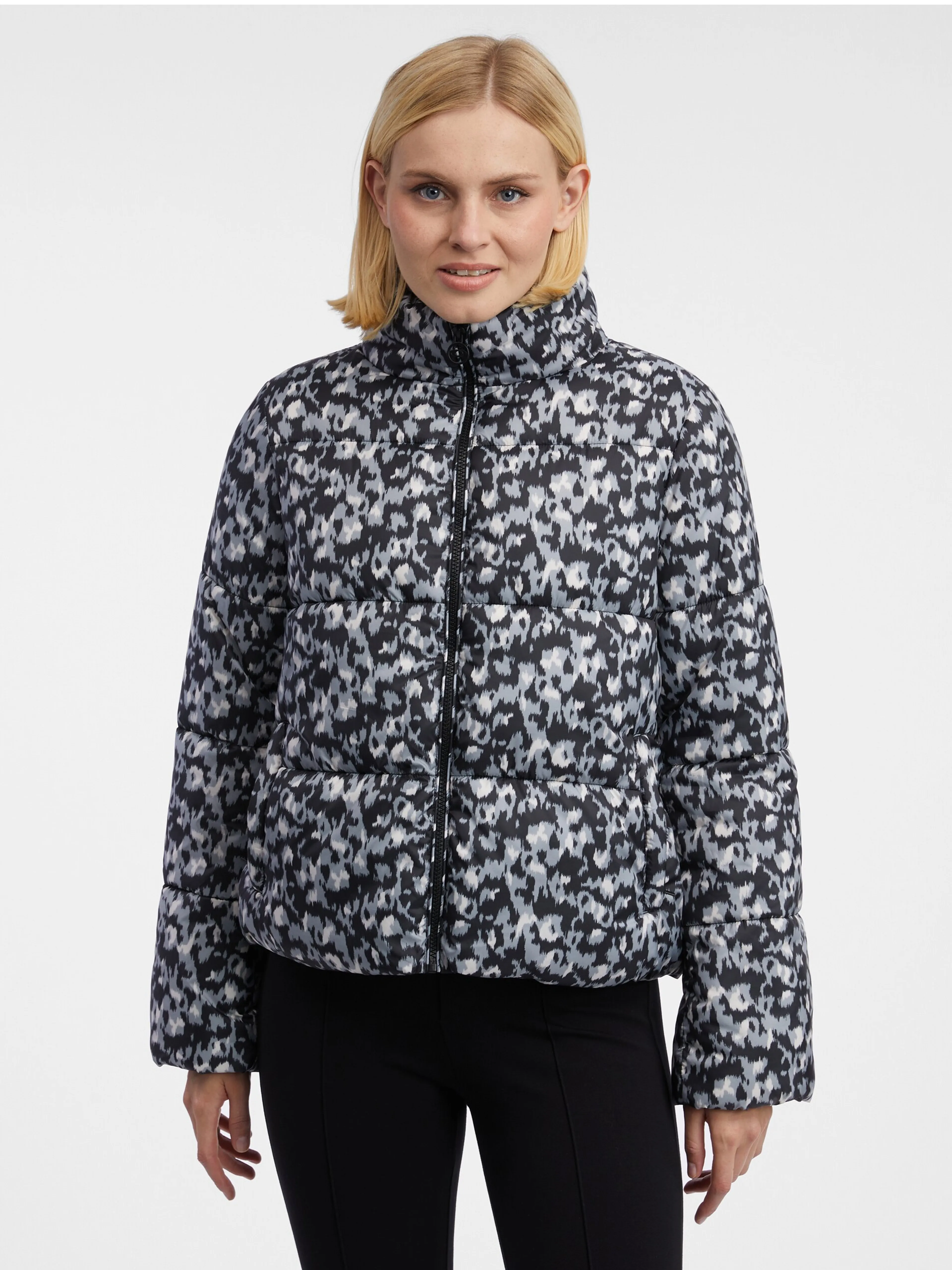Grau-schwarz gemusterte Damen-Steppjacke ORSAY