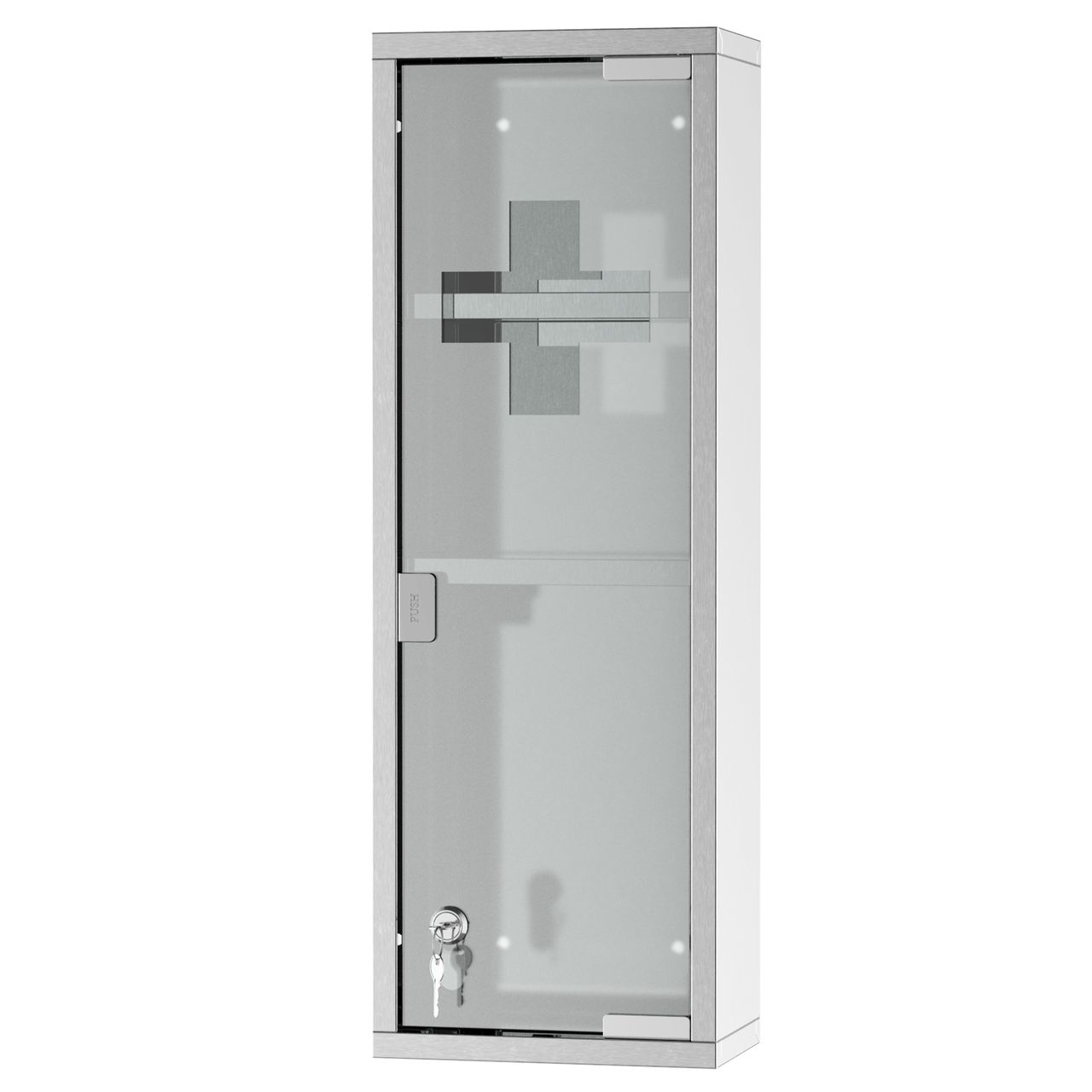 kleankin Medizinschrank Arzneischrank Erste-Hilfe-Schrank mit Schloss 3 Fächer Mattglas 430 Edelstahl gehärtete Glastür Silber 20 x 12 x 58 cm