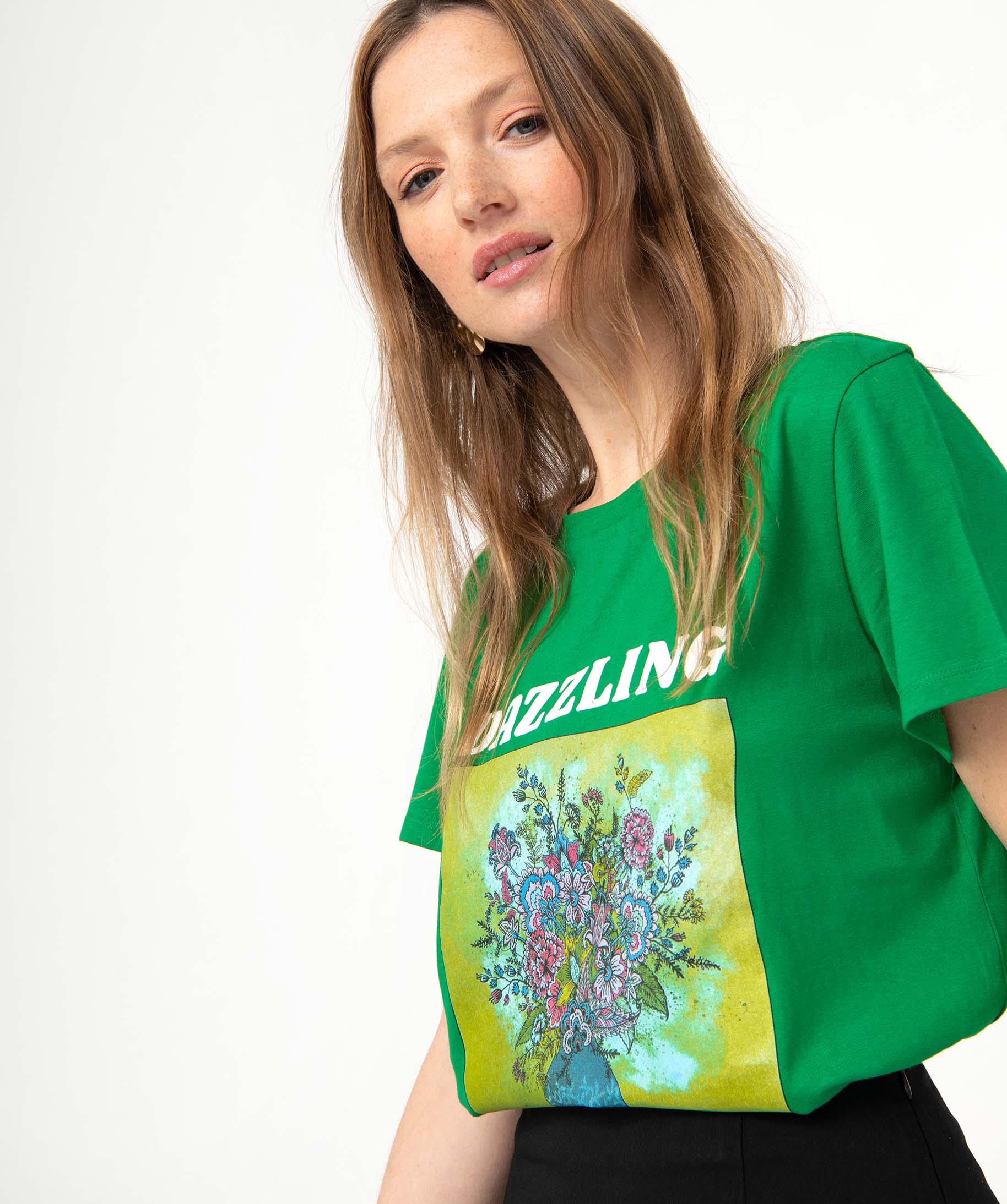 Tee-shirt femme à manches courtes avec motif XXL vert | GEMO