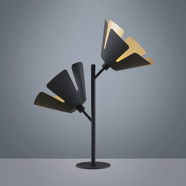 Lucande Tischleuchte Jemmily, Leuchtmittel nicht inklusive, Design, Stahl, Aluminium, Schwarz, gold, 2 flammig, E14, Designer